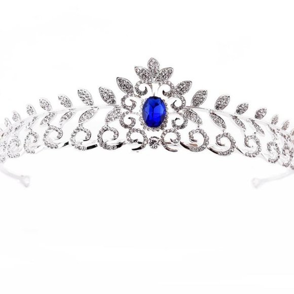 Royal blue silver Crystal Rhinestone Tiara Crown Prom Pageant Bridal weddi… - Picture 2 of 6